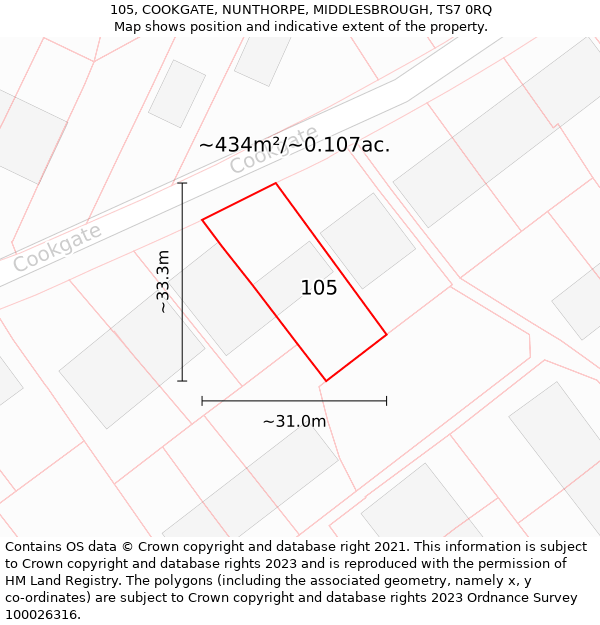 105, COOKGATE, NUNTHORPE, MIDDLESBROUGH, TS7 0RQ: Plot and title map