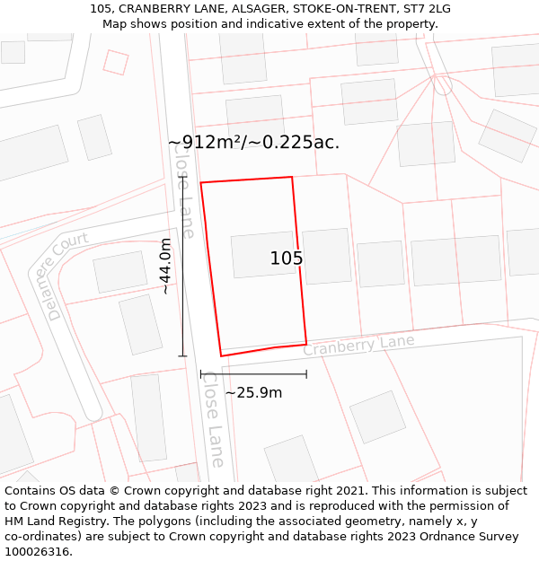 105, CRANBERRY LANE, ALSAGER, STOKE-ON-TRENT, ST7 2LG: Plot and title map