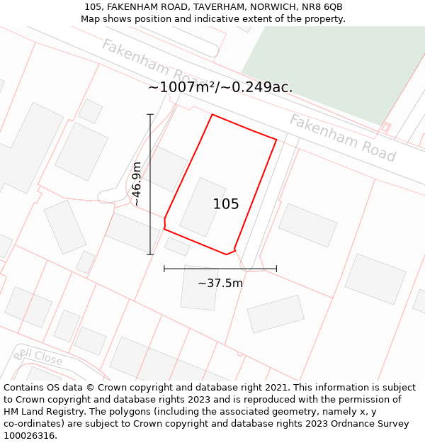 105, FAKENHAM ROAD, TAVERHAM, NORWICH, NR8 6QB: Plot and title map