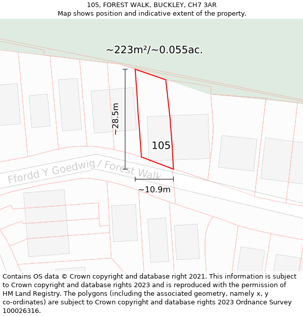 105, FOREST WALK, BUCKLEY, CH7 3AR: Plot and title map