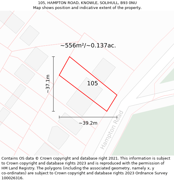 105, HAMPTON ROAD, KNOWLE, SOLIHULL, B93 0NU: Plot and title map