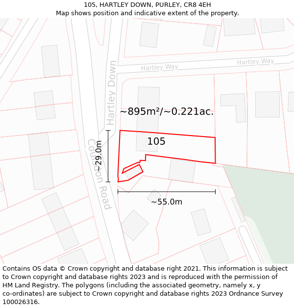 105, HARTLEY DOWN, PURLEY, CR8 4EH: Plot and title map