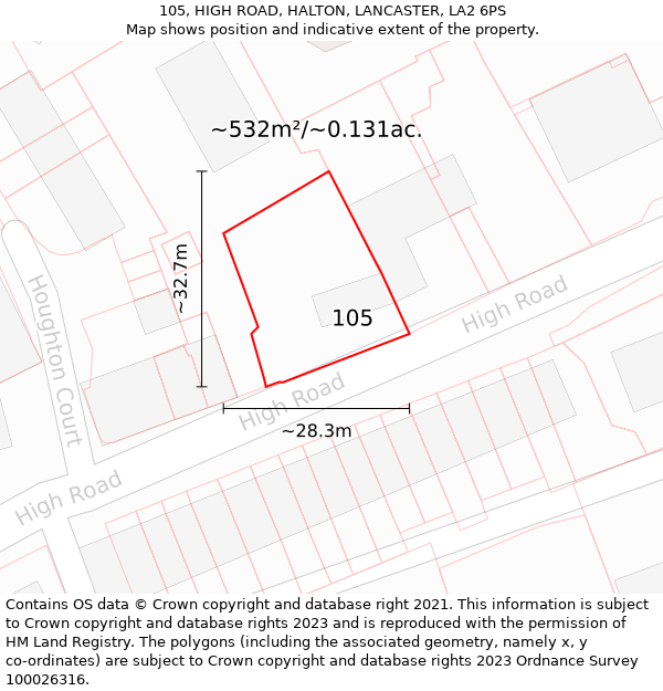 105, HIGH ROAD, HALTON, LANCASTER, LA2 6PS: Plot and title map