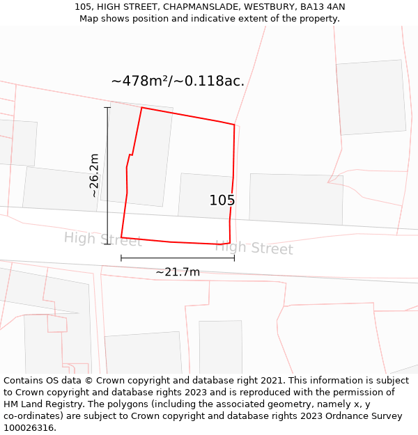 105, HIGH STREET, CHAPMANSLADE, WESTBURY, BA13 4AN: Plot and title map