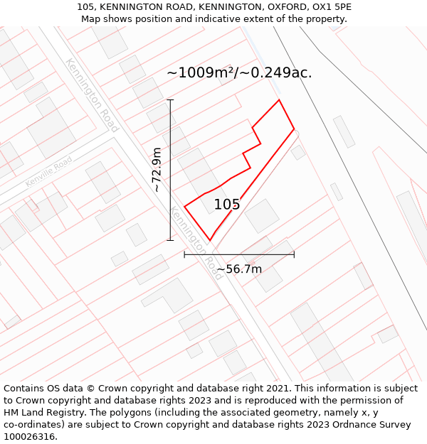 105, KENNINGTON ROAD, KENNINGTON, OXFORD, OX1 5PE: Plot and title map