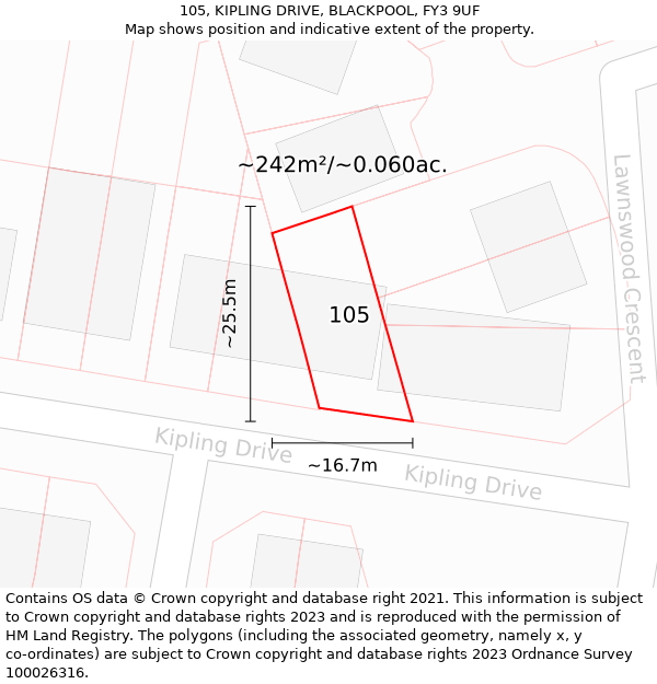 105, KIPLING DRIVE, BLACKPOOL, FY3 9UF: Plot and title map