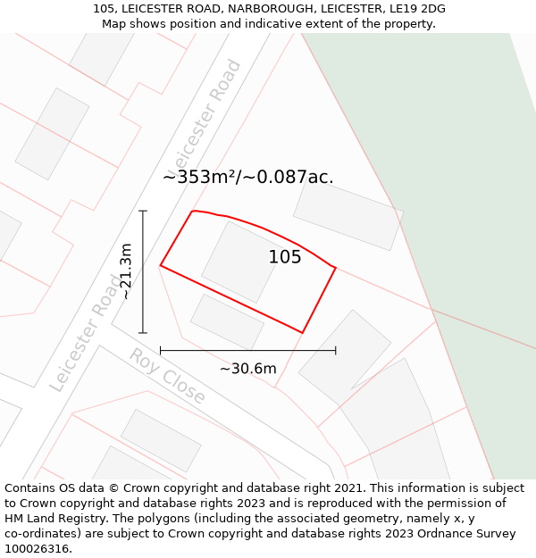 105, LEICESTER ROAD, NARBOROUGH, LEICESTER, LE19 2DG: Plot and title map