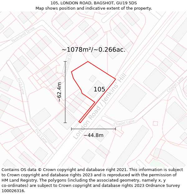 105, LONDON ROAD, BAGSHOT, GU19 5DS: Plot and title map