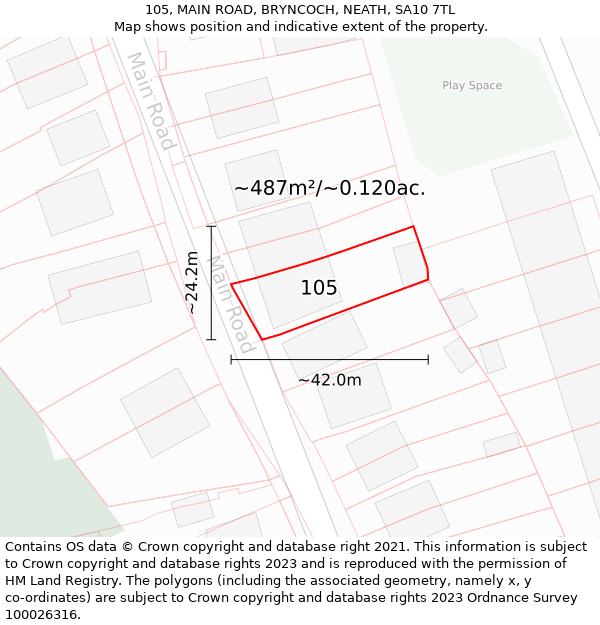 105, MAIN ROAD, BRYNCOCH, NEATH, SA10 7TL: Plot and title map