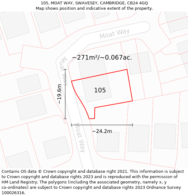 105, MOAT WAY, SWAVESEY, CAMBRIDGE, CB24 4GQ: Plot and title map