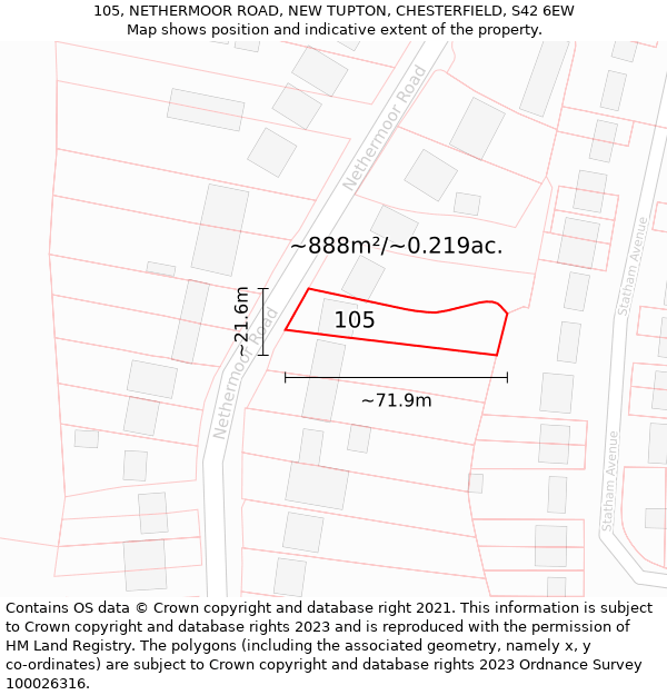 105, NETHERMOOR ROAD, NEW TUPTON, CHESTERFIELD, S42 6EW: Plot and title map