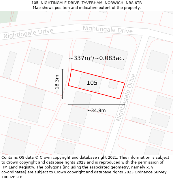 105, NIGHTINGALE DRIVE, TAVERHAM, NORWICH, NR8 6TR: Plot and title map