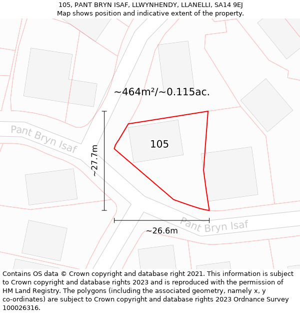 105, PANT BRYN ISAF, LLWYNHENDY, LLANELLI, SA14 9EJ: Plot and title map