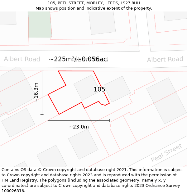 105, PEEL STREET, MORLEY, LEEDS, LS27 8HH: Plot and title map