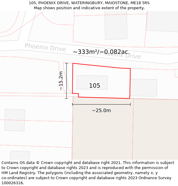 105, PHOENIX DRIVE, WATERINGBURY, MAIDSTONE, ME18 5RS: Plot and title map