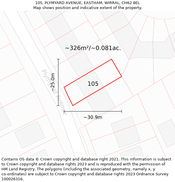 105, PLYMYARD AVENUE, EASTHAM, WIRRAL, CH62 8EL: Plot and title map