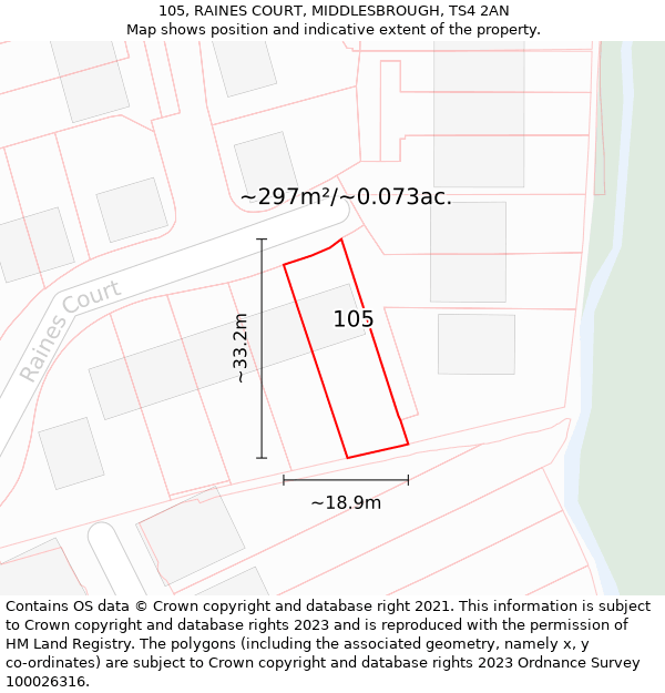 105, RAINES COURT, MIDDLESBROUGH, TS4 2AN: Plot and title map