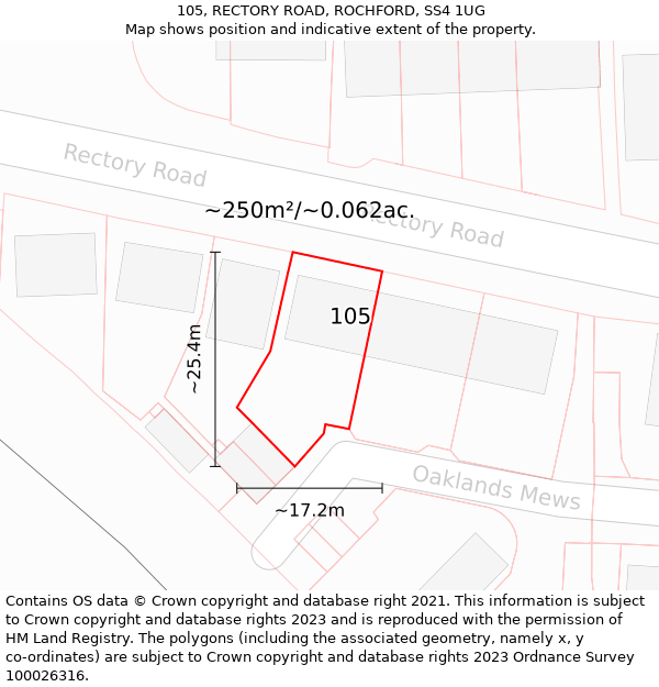 105, RECTORY ROAD, ROCHFORD, SS4 1UG: Plot and title map