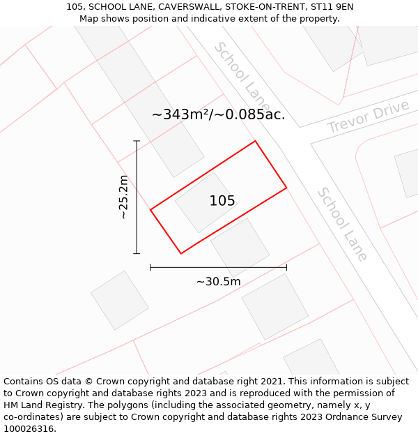 105, SCHOOL LANE, CAVERSWALL, STOKE-ON-TRENT, ST11 9EN: Plot and title map