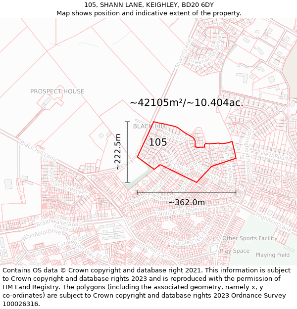 105, SHANN LANE, KEIGHLEY, BD20 6DY: Plot and title map