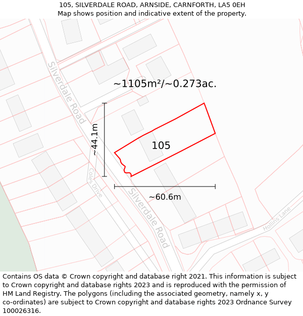 105, SILVERDALE ROAD, ARNSIDE, CARNFORTH, LA5 0EH: Plot and title map