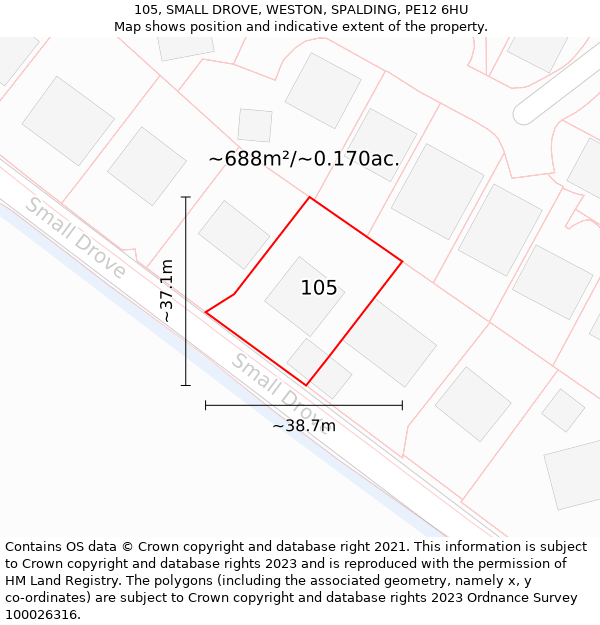 105, SMALL DROVE, WESTON, SPALDING, PE12 6HU: Plot and title map