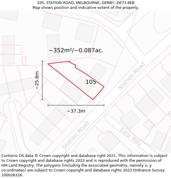 105, STATION ROAD, MELBOURNE, DERBY, DE73 8EB: Plot and title map