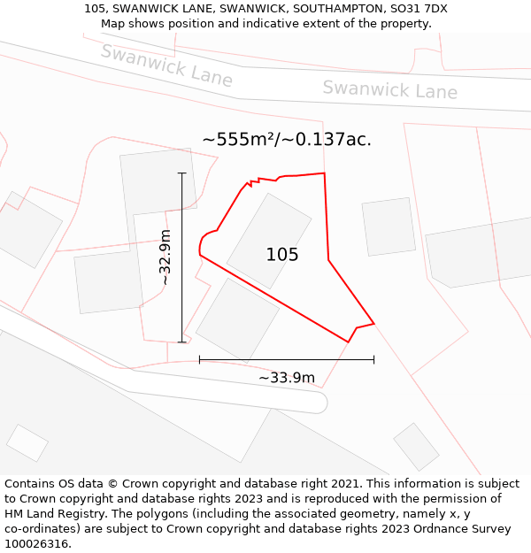 105, SWANWICK LANE, SWANWICK, SOUTHAMPTON, SO31 7DX: Plot and title map