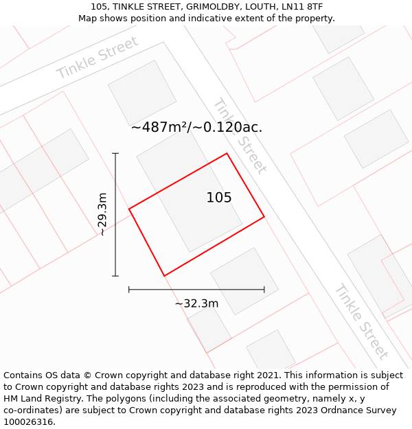 105, TINKLE STREET, GRIMOLDBY, LOUTH, LN11 8TF: Plot and title map