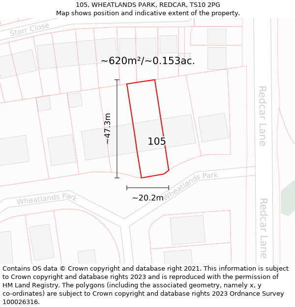 105, WHEATLANDS PARK, REDCAR, TS10 2PG: Plot and title map