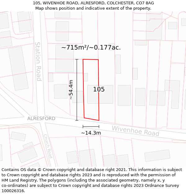 105, WIVENHOE ROAD, ALRESFORD, COLCHESTER, CO7 8AG: Plot and title map