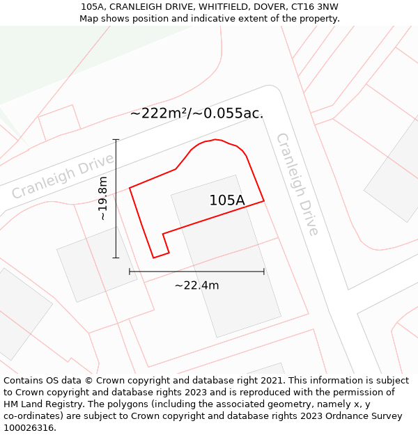 105A, CRANLEIGH DRIVE, WHITFIELD, DOVER, CT16 3NW: Plot and title map