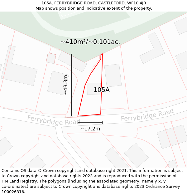 105A, FERRYBRIDGE ROAD, CASTLEFORD, WF10 4JR: Plot and title map
