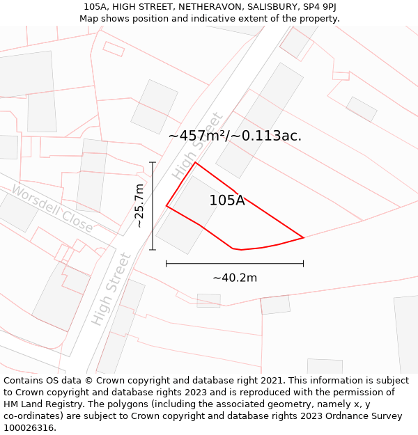 105A, HIGH STREET, NETHERAVON, SALISBURY, SP4 9PJ: Plot and title map