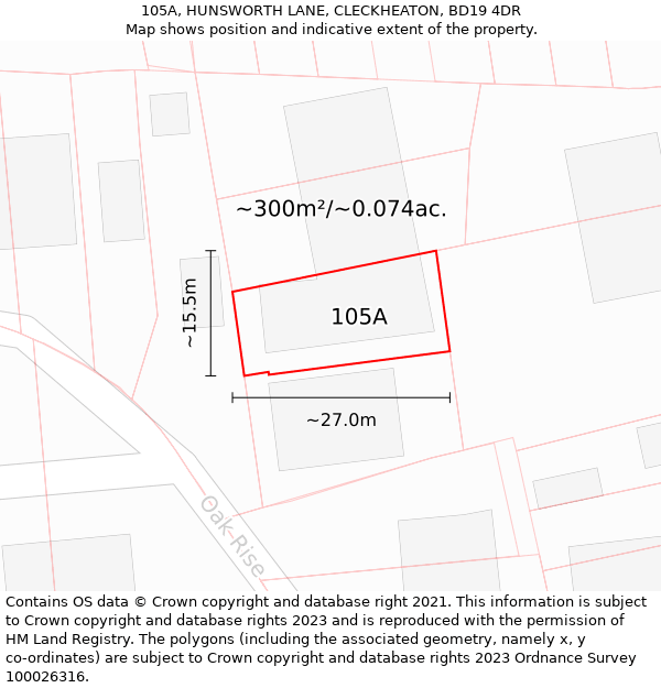 105A, HUNSWORTH LANE, CLECKHEATON, BD19 4DR: Plot and title map