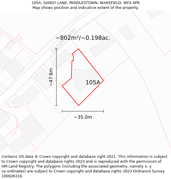 105A, SANDY LANE, MIDDLESTOWN, WAKEFIELD, WF4 4PR: Plot and title map