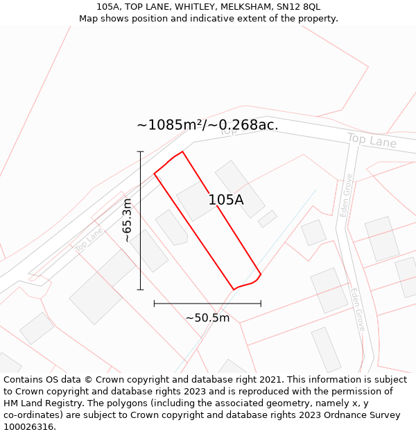 105A, TOP LANE, WHITLEY, MELKSHAM, SN12 8QL: Plot and title map