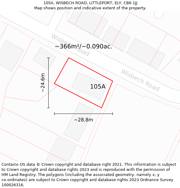 105A, WISBECH ROAD, LITTLEPORT, ELY, CB6 1JJ: Plot and title map