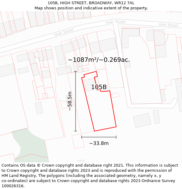 105B, HIGH STREET, BROADWAY, WR12 7AL: Plot and title map