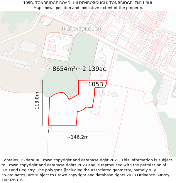 105B, TONBRIDGE ROAD, HILDENBOROUGH, TONBRIDGE, TN11 9HL: Plot and title map