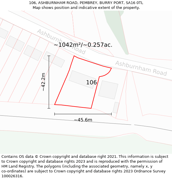 106, ASHBURNHAM ROAD, PEMBREY, BURRY PORT, SA16 0TL: Plot and title map