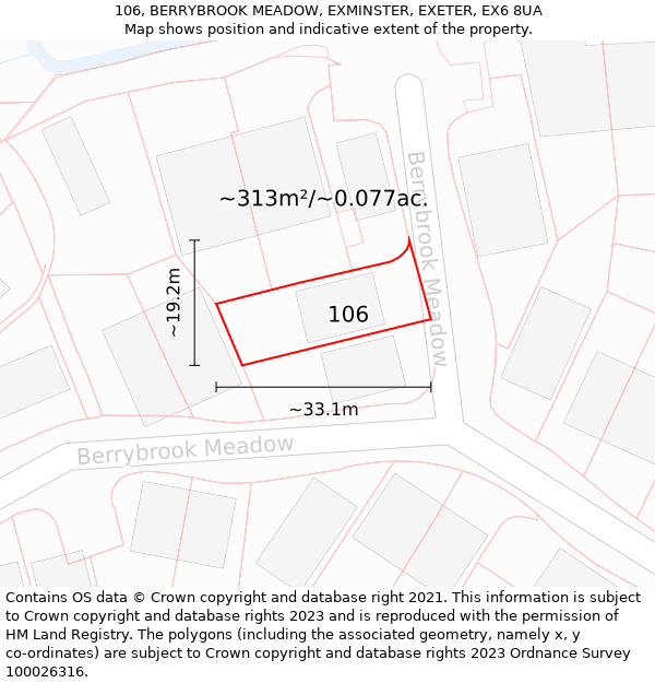 106, BERRYBROOK MEADOW, EXMINSTER, EXETER, EX6 8UA: Plot and title map