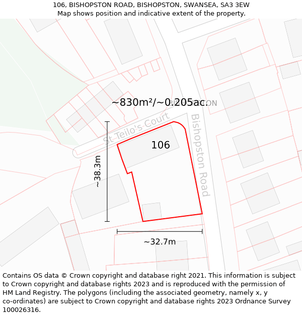 106, BISHOPSTON ROAD, BISHOPSTON, SWANSEA, SA3 3EW: Plot and title map