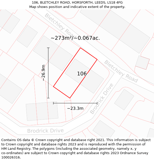 106, BLETCHLEY ROAD, HORSFORTH, LEEDS, LS18 4FG: Plot and title map