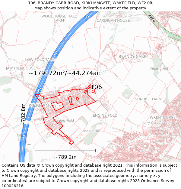 106, BRANDY CARR ROAD, KIRKHAMGATE, WAKEFIELD, WF2 0RJ: Plot and title map