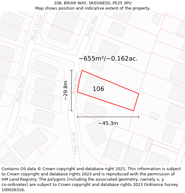 106, BRIAR WAY, SKEGNESS, PE25 3PU: Plot and title map