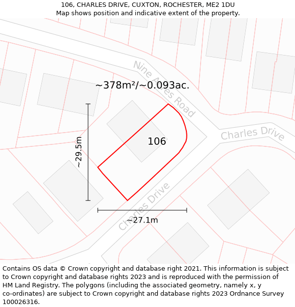 106, CHARLES DRIVE, CUXTON, ROCHESTER, ME2 1DU: Plot and title map