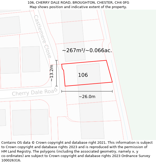 106, CHERRY DALE ROAD, BROUGHTON, CHESTER, CH4 0FG: Plot and title map