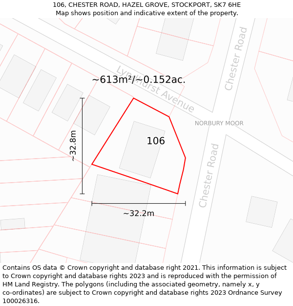 106, CHESTER ROAD, HAZEL GROVE, STOCKPORT, SK7 6HE: Plot and title map