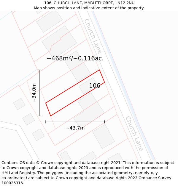 106, CHURCH LANE, MABLETHORPE, LN12 2NU: Plot and title map